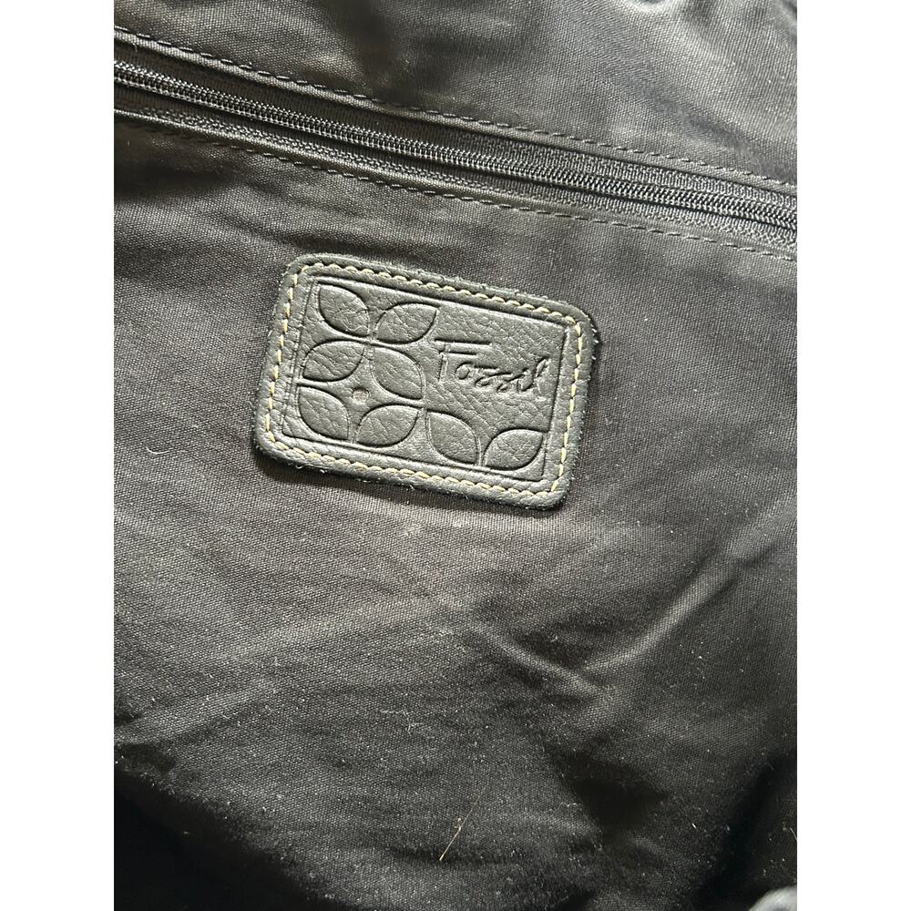 Fossil Black Suede Leather Boho Handbag Purse Studded Embossed - Picture 11 of 15